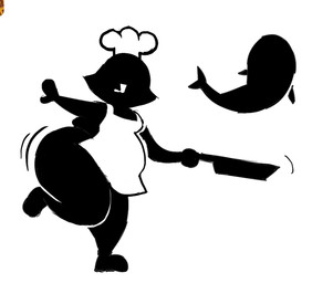 ambiguous_feral ambiguous_gender apron bent_leg big_butt black_body black_fin black_tail bodily_fluids bottom_heavy breasts butt chef chef_hat clothing crossgender drooling duo eyeless featureless_feet feet female female_humanoid feral hat headgear headwear holding_frying_pan huge_thighs larger_female larger_humanoid medium_hair midair mitten_hands motion_lines mtf_crossgender noseless on_one_leg open_mouth open_smile overweight overweight_female overweight_humanoid saliva simple_background size_difference small_breasts smaller_ambiguous smaller_feral smile standing tail thick_thighs white_apron white_background white_clothing white_hat white_headwear white_mouth comedii game_and_watch ms._game_and_watch aquatic fish humanoid 2026 black_and_white digital_drawing_(artwork) digital_media_(artwork) english_description monochrome