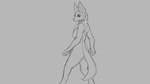 16:9 2019 5_fingers anthro breasts butt canid canine canis digital_drawing_(artwork) digital_media_(artwork) eyelashes female fingers grey_background long_eyelashes mammal monochrome nipples nude simple_background sketch snout solo tail watsup widescreen wolf