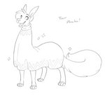 clothing digitigrade furgonomics hair male open_mouth open_smile paws poncho quadruped simple_background smile solo text white_background halbean twerp_(halbean) citra citra_taur mammal mammal_taur taur 2023 digital_media_(artwork) english_text hi_res monochrome sketch