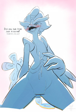 ambiguous_gender anthro beak biped blush bodily_fluids cum fingers front_view genital_fluids looking_at_viewer nude nude_ambiguous nude_anthro simple_background smile solo tail text tongue tenebscuro nintendo pokemon generation_9_pokemon pokemon_(species) quaquaval 2026 digital_drawing_(artwork) digital_media_(artwork) english_text hi_res