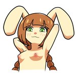 anthro areola blush blush_lines breasts female front_view low-angle_view nipples nude simple_background small_breasts solo white_background young subshib bemani konami pop'n_music mimi_(pop'n_music) lagomorph leporid mammal rabbit hi_res