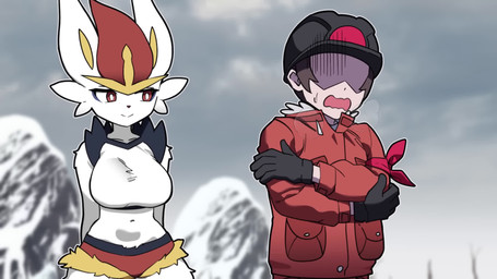 4_fingers annoyed anthro armband big_breasts black_clothing black_gloves black_hair black_handwear black_hat black_headwear blonde_hair blue_body blue_fur blush bottomwear breasts breath cheek_tuft clothing cold dominant dominant_anthro dominant_female duo_focus elemental_manipulation ellipsis emanata facial_tuft female female_on_top fingers fire fire_manipulation fur gloves group hair hand_warmers handwear hat headgear headwear human_on_anthro interspecies jacket lips male male/female male_on_bottom music obscured_eyes on_bottom on_top outside pink_body pink_fur pupils red_armband red_body red_bottomwear red_clothing red_eyes red_fur red_hair red_hat red_headwear red_jacket red_nose red_shorts red_topwear shirt shorts smile snow sound_effects spread_arms stepped_on submissive submissive_human submissive_male tan_body tan_fur tan_skin telekinesis text thick_lips topwear tuft white_body white_clothing white_fur white_pupils white_shirt white_topwear hakkim nintendo pokemon calyrex cinderace generation_2_pokemon generation_8_pokemon human lagomorph legendary_pokemon mammal pokemon_(species) smoochum 16:9 2026 2d_animation animated english_text hi_res long_playtime sound video widescreen