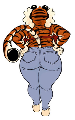 anthro barefoot big_butt black_ears black_stripes blue_bottomwear blue_clothing blue_jeans blue_pants bottomwear bra butt clothed clothed_anthro clothed_female clothing denim denim_bottomwear denim_clothing facing_forward feet female fur hands_on_hips jeans long_tail markings orange_body orange_fur pants pockets rear_view red_bra red_clothing red_topwear red_underwear simple_background small_ears solo standing striped_arms striped_back striped_body striped_head striped_markings striped_tail stripes tail tail_markings topwear underwear white_background white_body white_feet white_fur highlandkall naomi_(highlandkall) felid mammal pantherine tiger 2023 colored digital_drawing_(artwork) digital_media_(artwork) hi_res
