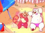 anthro beach belly clothing detailed_background duo lying male male/male navel outside overweight overweight_male seaside swimwear thezestiestbone ailurid mammal red_panda 2019 hi_res