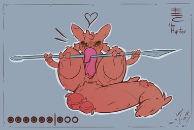 animal_genitalia animal_penis anus blush blush_lines butt cheek_tuft ear_scar facial_scar facial_tuft feral fluffy fur genitals heart_symbol long_tail looking_at_viewer lying male melee_weapon on_back penis polearm presenting presenting_hindquarters presenting_penis red_body red_fur scar simple_background solo spear spread_legs spreading tail tail_scar tapering_penis tapering_tail text tuft weapon namaport rain_world videocult hunter_(rain_world) slugcat hi_res