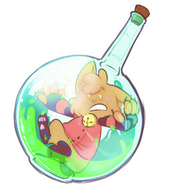 ambiguous_gender anthro bottle brown_body brown_fur claws container cork feet fur liquid simple_background solo teeth trapped white_background yellow_eyes bileshroom felid feline mammal 2019 hi_res