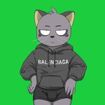 5_fingers anthro biped black_clothing black_hoodie black_topwear black_underwear bulge clothing fingers fur green_background grey_body grey_fur half-closed_eyes hoodie looking_at_viewer male male_anthro narrowed_eyes serious simple_background solo topwear underwear nekotanyanneko balenciaga odd_taxi hajime_tanaka_(odd_taxi) cougar felid feline mammal 1:1 2024 hi_res