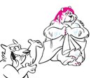 ambiguous_gender anthro colored_nails duo female gesture hair hand_gesture holding_object looking_at_viewer nails pink_hair pink_nails towel wet twistcmyk noelle_(twistcmyk) twist_(twistcmyk) bear canid canine canis domestic_dog mammal hi_res