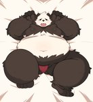 anthro asian_clothing bed belly big_belly black_body black_nose bulge clothing east_asian_clothing fundoshi furniture japanese_clothing kemono lying male moobs navel overweight overweight_male red_clothing red_fundoshi red_underwear solo underwear white_body candyonbear69 nintendo pokemon bear generation_6_pokemon giant_panda mammal pangoro pokemon_(species) 2024 hi_res