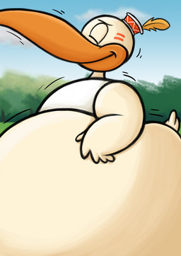 andy_(alfred_j._kwak) anthro clothing eyes_closed growth growth_lines hyper hyper_inflation inflation male sleeveless_clothing smile solo tail topwear weight_gain white_clothing white_topwear z-botz alfred_j._kwak_(series) anatid anseriform avian bird duck hi_res