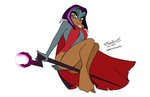 anthro beak breasts cape clothing female grey_body hair non-mammal_breasts purple_hair simple_background solo white_background yellow_eyes razorfox disney ducktales ducktales_(2017) magica_de_spell anatid anseriform avian bird duck 2021