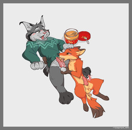 animal_genitalia animal_penis anthro anthro_on_anthro ball_grab balls black_nose blush bodily_fluids border bottomless canine_genitalia canine_penis clothed clothed/nude clothed_sex clothing container cutlery digitigrade duo ear_tuft erection feet fellatio food food_fetish food_on_face food_on_penis food_play fur genital_fluids genitals green_clothing green_eyes green_sweater green_topwear grey_background grey_body grey_border grey_fur half-closed_eyes hand_on_another's_head hindpaw interspecies jar kitchen_utensils knot knotted_penis licking looking_pleasured lying male male/male mlem_(sound_effect) narrowed_eyes nude on_back oral orange_body orange_fur paws peanut_butter peanut_butter_jar peanut_butter_on_penis penile penis penis_lick pink_blush pink_penis pink_tongue precum sex sheath simple_background snout sound_effects spoon sweater sweater_only tail throbbing throbbing_penis tongue tongue_out tools topwear topwear_only tuft yellow_body yellow_fur dyyrlysh disney zootopia nick_wilde pawbert_lynxley canada_lynx canid canine felid feline fox lynx mammal red_fox true_fox 2025 absurd_res aliasing aseprite_(artwork) cel_shading digital_drawing_(artwork) digital_media_(artwork) hi_res shaded