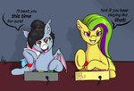 accessory controller dialogue duo female feral game_controller hair hair_accessory hair_tie looking_at_viewer open_mouth ponytail smile intox hasbro my_little_pony starskipper bat_pony earth_pony equid equine horse mammal pony