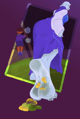 ambiguous_gender anthro barefoot clothed clothing duo feet female flower foot_fetish plant soles text thought_bubble toes white_body sliceofpie undertale undertale_(series) flowey_the_flower frisk_(undertale) toriel bovid caprine elemental_creature flora_fauna flower_creature human mammal absurd_res hi_res