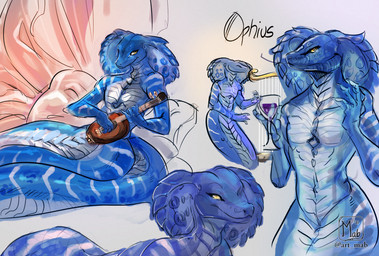 anthro apode beverage blue_body coiling container cup drinking_glass glass glass_container glass_cup goblet harp holding_object legless lute male musical_instrument nude nude_anthro nude_male playing_music plucked_string_instrument scales serpentine smile snake_hood solo string_instrument wine_glass yellow_eyes mab ophius_(bahumot) cobra draconcopode naga reptile scalie snake colored_sketch digital_media_(artwork) multiple_images sketch sketch_page