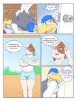 annoyed anthro blue_hair briefs butt clothing duo hair humor male muscular nipples oblivious open_mouth smile text tighty_whities underwear white_briefs white_clothing white_underwear rain-yatsu nintendo nintendo_switch phillip_(rain-yatsu) avian bird lagomorph leporid mammal rabbit 3:4 comic english_text hi_res