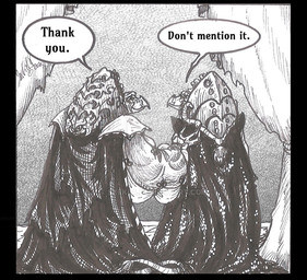 anthro beak claws dialogue elderly eye_contact fangs gown hair hand_on_shoulder happy holding_tail looking_at_another multi_limb renaissance_clothing romantic romantic_ambiance romantic_couple smile speech_bubble tail tail_coil teeth text thank_you thanking skekla_(artist) the_dark_crystal skekla_the_illustrator skeksil_the_chamberlain alien skeksis 2025 comic english_description english_text signature herm_(lore)