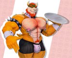 anthro big_pecs bulge clothing huge_pecs male muscular pecs solo underwear waiter zopanda mario_bros mythology nintendo bowser dragon koopa mythological_creature mythological_scalie scalie hi_res