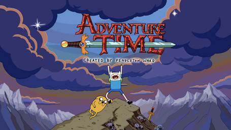 anthro bone clothed clothing cloud detailed_background duo floppy_ears headgear headwear lying male melee_weapon mountain on_model on_side open_mouth skull standing sword text title toony weapon young unknown_artist adventure_time cartoon_network finn_the_human jake_the_dog canid canine canis domestic_dog human mammal 16:9 absurd_res cover_art english_text hi_res official_art widescreen adopted_(lore) adoptive_brother_(lore) adoptive_brothers_(lore) adoptive_sibling_(lore)