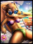 anthro beach bikini black_border border breasts clothed clothing eyewear fast_food female flower food looking_at_viewer outside palm_tree plant smile solo spread_legs spreading sun_glare sunglasses swimwear tree two-piece_swimsuit cesar23 nickelodeon spongebob_squarepants sandy_cheeks mammal rodent sciurid tree_squirrel absurd_res hi_res