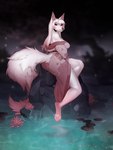 anthro asian_clothing black_nose breasts clothing detailed_background east_asian_clothing female flower fur hair japanese_clothing kimono lily_pad long_hair long_tail pawpads pink_body pink_eyes pink_fur pink_hair plant rock solo tail water water_lily white_body white_fur white_hair white_tail unknown_artist sakura_d._lyall canid canine canis fox hybrid mammal wolf 3:4 absurd_res hi_res