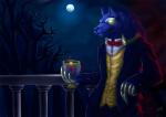 anthro balcony beverage biped blue_nose bottomwear bow_(feature) bow_tie button_(fastener) classy claws clothed clothing food full_moon fully_clothed fur glistening glowing glowing_eyes grasp happy holding_object looking_at_viewer male moon night outside pants plant raised_arm shadow shirt sky smile solo standing suit topwear tree white_body white_fur wood yellow_eyes fenrirwolfen league_of_legends mythology riot_games tencent warwick_(lol) canid canine canis mammal mythological_canine mythological_creature werecanid werecanine werecreature werewolf wolf digital_media_(artwork)