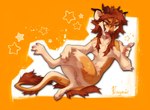 anthro chest_tuft fur horn nude orange_background orange_body orange_fur simple_background solo tuft white_body white_fur y2k_(graphic_design) reysi hybrid mammal 2023 digital_media_(artwork) hi_res signature