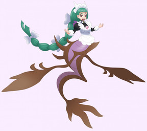blue_background blue_body brown_hair clothed clothing dress female hair open_mouth red_body simple_background solo split_form underwater water white_clothing white_dress joyvell nintendo pokemon pokemon_legends_z-a lebanne_(pokemon) aquatic dragalge generation_6_pokemon humanoid merfolk pokemon_(species) 2026 hi_res
