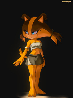 5_fingers 5_toes anthro barefoot bottomwear clothed clothing feet female fingers humanoid_feet looking_away orange_body plantigrade simple_background skirt solo toes soranygyart sega sonic_boom sonic_the_hedgehog_(series) sticks_the_jungle_badger badger mammal mustelid musteline 3:4 hi_res