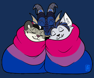 anthro bedding bisexual_pride_colors blanket cuddling flag group lgbt_pride male male/male pride_color_flag pride_colors trio palehorntea blizzard_entertainment european_mythology microsoft mythology the_elder_scrolls warcraft kyanathal reingarde umbrose canid dracthyr dragon felid khajiit mammal mythological_creature mythological_scalie pantherine scalie snow_leopard werecanid werecreature western_dragon worgen alpha_channel