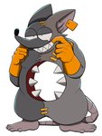 anthro clothing ear_piercing ear_tag gloves grin handwear hole_(anatomy) male piercing sharp_teeth slightly_chubby smile solo stitch_(sewing) teeth nemhippie mad_rat_dead nippon_ichi_software mad_rat_(mad_rat_dead) mammal murid murine rat rodent hi_res