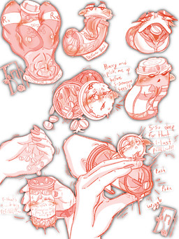 ahegao ambiguous_gender anthro bite biting_lip blush bodily_fluids breasts cervix cleavage clock clothed clothing cross-popping_vein deep_penetration dialogue disembodied_hand drooling drugs embarrassed female fingering forced gaping glistening glistening_body looking_pleasured male medicine muscular penetration pills saliva shaking sweat tears tongue tongue_out translucent watch what wristwatch inkdoll animate_inanimate humanoid concept_art sketch sketch_page