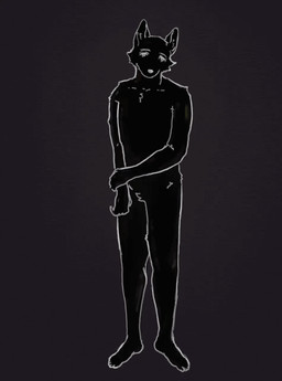 anthro barefoot black_body black_fur ears_up eyebrows feet fur hand_on_hand looking_at_viewer male nude nude_anthro nude_male solo standing reynard_goodfellow canid canine canis mammal wolf 2_frame_animation animated