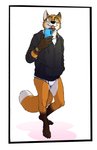 anthro black_clothing black_hoodie black_topwear blep briefs clothing drawyourfursona hoodie hoodie/briefs_meme male selfie simple_background solo standing tongue tongue_out topwear underwear white_clothing white_underwear rayfkm meme_clothing canid canine fox mammal hi_res meme