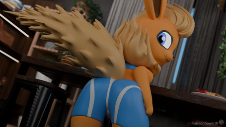anthro blue_eyes book butt clothing detailed_background furniture hand_on_butt inside looking_at_viewer male orange_body solo swimwear table tail sawert nintendo pokemon garold_(sawert) eeveelution flareon generation_1_pokemon pokemon_(species) 16:9 2026 3d_(artwork) blender_(artwork) digital_media_(artwork) hi_res widescreen