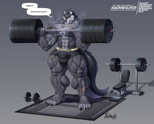 abs anthro barbell_curl big_bulge big_muscles big_pecs black_sclera bodily_fluids bulge detailed_bulge exercise fur grey_body grey_fur gym gym_equipment huge_muscles hyper hyper_muscles male muscular muscular_male muscular_thighs musk pecs plantigrade quads solo sweat sweaty_body weightlifting workout yellow_eyes agonwolfe canid canine canis mammal wolf