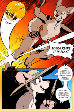 anthro claws clothed clothing commentary determined dialogue digitigrade dramatic_lighting duo electronics female fluffy fluffy_tail hat headgear headwear microphone motion_blur motion_lines paws tail tattoo text topless rick_griffin dari_(rick_griffin) ideka canid canine canis mammal mouse murid murine rodent wolf 2024 2:3 comic english_text hi_res