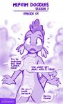 2018 after_transformation anthro blush breasts cleavage clothed clothing conditional_dnp convenient_censorship crossgender dialogue dragon embarrassed english_text female friendship_is_magic hasbro humor jcosneverexisted magical_transformation monochrome my_little_pony mythological_creature mythological_scalie mythology non-mammal_breasts scalie solo spike_(mlp) tail text url