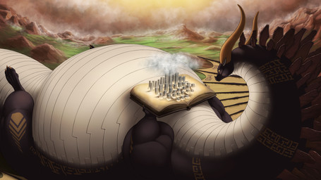 belly big_belly book female feral horn huge_belly lying on_back outside overweight solo meanybeany mythology dragon mythological_creature mythological_scalie scalie 16:9 2024 hi_res widescreen