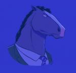 anthro black_hair clothed clothing hair looking_at_viewer looking_from_above male mane necktie simple_background solo suit fawndog bojack_horseman netflix butterscotch_horseman equid equine horse mammal 2020 signature