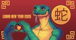 anthro gesture heart_gesture male simple_background smile solo text tongue tongue_out crazmax lunar_new_year reptile scalie snake 256:135 digital_media_(artwork) hi_res