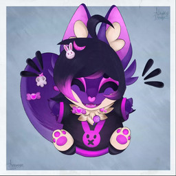 anthro big_ears candy clothing dessert excited female food footwear fur jumping purple_body smile socks solo spicymangodango 1:1 animated hi_res no_sound short_playtime video