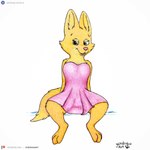 3_toes anthro bent_legs clothing dress feet female fur green_eyes legs_in_air looking_at_viewer open_mouth open_smile patreon_logo patreon_username paws pink_nose sitting smile smiling_at_viewer solo spread_legs spreading text toes yellow_body yellow_fur yordraw dreamworks patreon the_bad_guys diane_foxington canid canine fox mammal 1:1 hi_res url