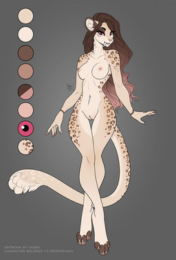 4_toes 5_fingers anthro areola barefoot breasts brown_hair eyebrows eyelashes feet female fingers fur genitals hair long_hair long_legs long_tail looking_at_viewer navel nipples nude red_eyes simple_background smile solo tail text toes vulva yasmil felid leopard mammal pantherine 2020 digital_media_(artwork) english_text hi_res model_sheet