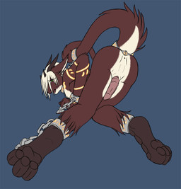 all_fours animal_genitalia anthro anus ass_up bdsm biped blue_background bondage bound brown_body brown_fur butt chain chained erection feet femboy fluffy fluffy_tail fur genital_slit genitals green_eyes grey_background hair hindpaw horn looking_at_viewer looking_back looking_back_at_viewer male nude pawpads paws penis penis_tuck pink_penis presenting presenting_hindquarters raised_tail simple_background solo submissive submissive_male tail white_body white_fur white_hair accelo mythology bryne dragon furred_dragon furred_scalie mythological_creature mythological_scalie scalie 2007 digital_drawing_(artwork) digital_media_(artwork) flat_colors
