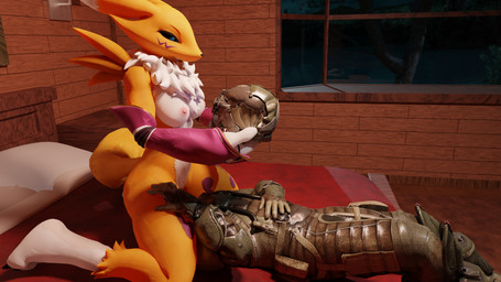 anthro black_sclera breasts butt clothed clothing cunnilingus duo facesitting female female_on_human fur hair human_on_anthro interspecies male male/female male_on_anthro nipples nude oral sex sitting_on_another smile vaginal white_body white_fur yellow_body yellow_fur dankestafterdark warfaremachine_(modeler) bandai_namco digimon green_(dankestad) warfare_renamon canid canine digimon_(species) human mammal renamon 16:9 3d_(artwork) blender_(artwork) digital_media_(artwork) hi_res widescreen