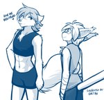 2024 5_fingers abs ambiguous_gender anthro arm_tuft arm_wraps athletic athletic_anthro athletic_wear bangs basitin bedroom_eyes biped blep blue_and_white blue_line_art blush blush_lines body_blush bottomwear bra canid canine canis canon_couple cheek_tuft chest_tuft clothed clothing colored_line_art conditional_dnp crossed_bangs digital_media_(artwork) double_entendre duo ear_tuft english_text eye_contact eyebrow_through_hair eyebrows facial_tuft female fingers flat_chested flirting fluffy fluffy_tail fur gesture glistening glistening_eyes gym_bottomwear gym_shorts hair hand_on_hip heart_symbol hi_res innuendo interspecies interspecies_romance iris keidran keith_keiser larger_anthro larger_female long_ears long_snout long_tail looking_at_another looking_down_at_partner looking_up_at_partner male male/female mammal midriff monochrome mouth_closed narrowed_eyes natani navel neck_muscles pants prick_ears pupils pussy_blush raised_eyebrow red_hair requesting seductive shaded shorts shoulder_tuft simple_background size_difference sketch sleeveless_shirt smaller_anthro smaller_male smile snout sports_bra standing tail tail_around_partner tail_boner tail_gesture teasing text tom_fischbach tongue tongue_out trans_(lore) trans_man_(lore) translucent translucent_hair tuft twokinds underwear v-cut ventral_groove wavy_smile wide_eyed wolf wraps