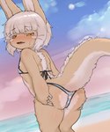 anthro bikini biped blush brown_body brown_eyes brown_fur brown_tail clothing cute_fangs detailed_background fangs female fur hair multicolored_body multicolored_fur multicolored_tail open_mouth solo swimwear tail teeth two-piece_swimsuit white_body white_fur white_hair white_tail rapel made_in_abyss nanachi narehate 5:6 absurd_res hi_res