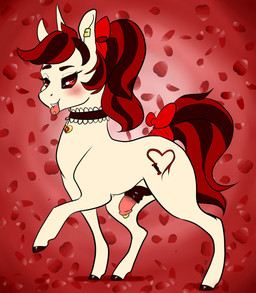 accessory animal_genitalia animal_penis blush bow_(feature) bow_accessory bow_ribbon equine_genitalia equine_penis feral furgonomics genital_piercing genitals gynomorph hair_accessory hair_bow hair_ribbon half-erect intersex jewelry necklace penis penis_piercing piercing prince_albert_piercing ribbons smile solo standing tail tail_accessory tail_bow tail_ribbon tongue tongue_out fenalia hasbro my_little_pony fan_character scarlet_whip equid mammal hi_res