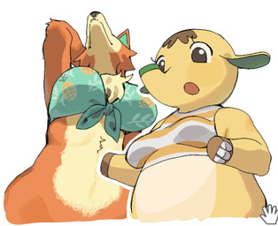 anthro bangs big_breasts bikini bikini_top bikini_top_only blush blush_stickers bottomless breasts brown_eyes clothed clothing duo eyelashes female fur hair multicolored_body multicolored_fur open_mouth orange_body orange_fur pattern_clothing pattern_shirt pattern_topwear seductive shirt short_hair sleeveless_shirt smile striped_clothing striped_shirt striped_topwear stripes swimwear topwear topwear_only two-piece_swimsuit two_tone_body two_tone_fur yellow_body yellow_clothing haramikarubi animal_crossing nintendo audie_(animal_crossing) eloise_(animal_crossing) canid canine canis elephant elephantid mammal proboscidean wolf 2026 colored_sketch digital_media_(artwork) half-length_portrait portrait sketch